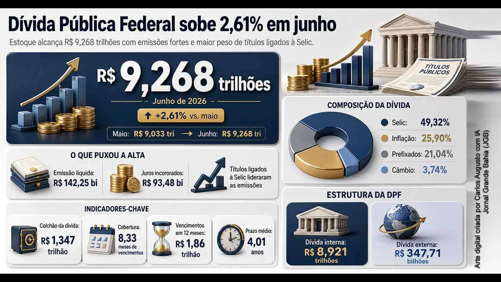 Dívida Pública Federal sobe 2,61% em junho e atinge R$ 9,27 trilhões