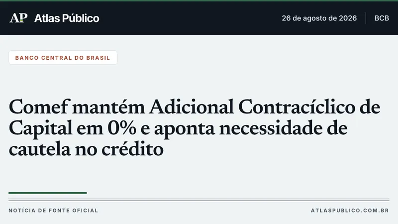 Comef mantém Adicional Contracíclico de Capital em 0% e aponta necessidade de cautela no crédito